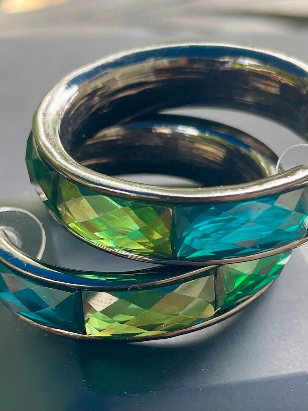 Nine West Faceted Crystal Blue Green Ombre Hoops. Approximately 1.25” Length